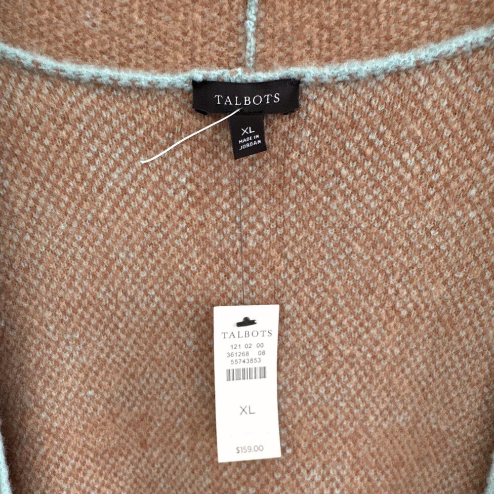 Talbots XL Brown/Blue Plaid Knit Wool Cardigan Sweater Long Sleeve Pockets - Picture 4 of 7